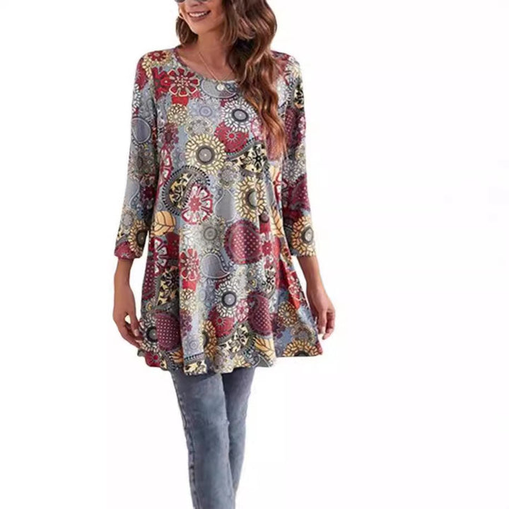 Mandala Print 3/4 Sleeve Swing Tunic