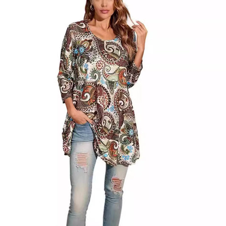 Mandala Print 3/4 Sleeve Swing Tunic