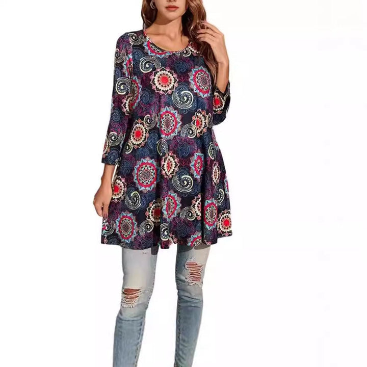 Mandala Print 3/4 Sleeve Swing Tunic