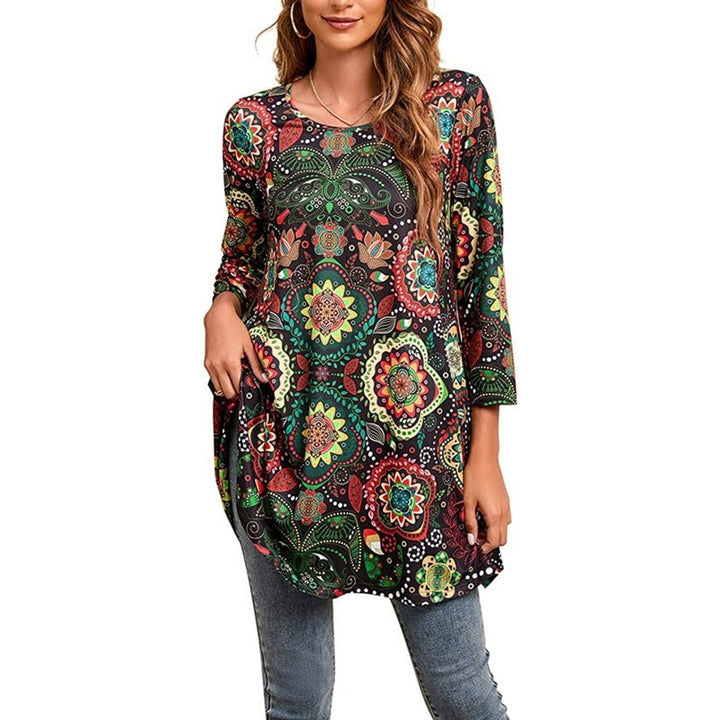 Mandala Print 3/4 Sleeve Swing Tunic