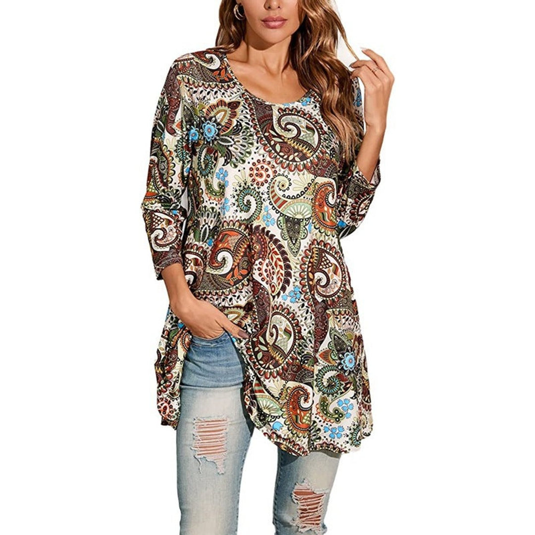 Mandala Print 3/4 Sleeve Swing Tunic