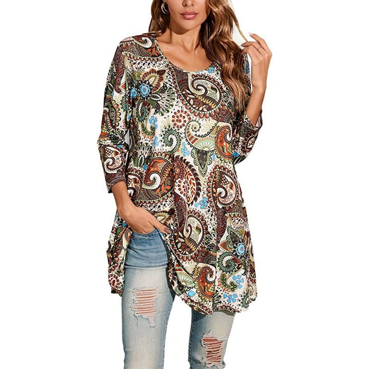 Mandala Print 3/4 Sleeve Swing Tunic