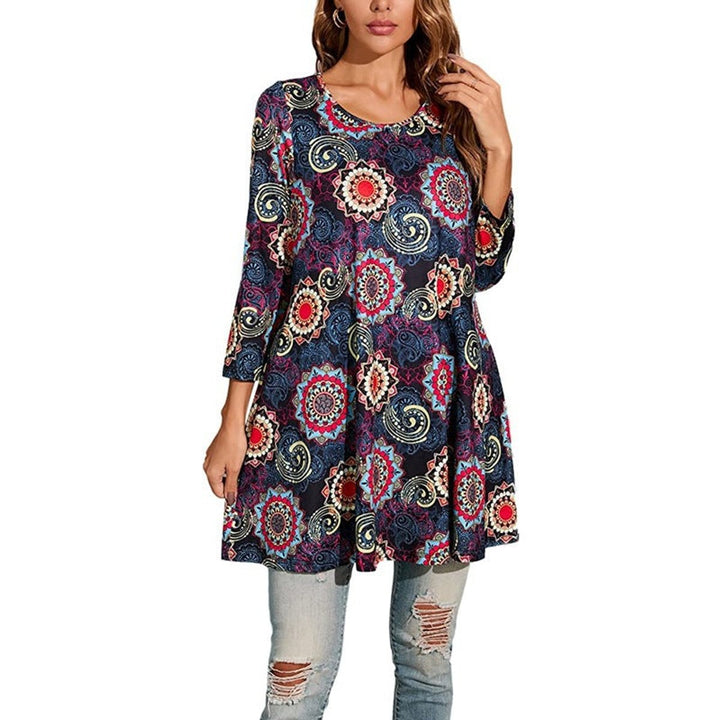 Mandala Print 3/4 Sleeve Swing Tunic