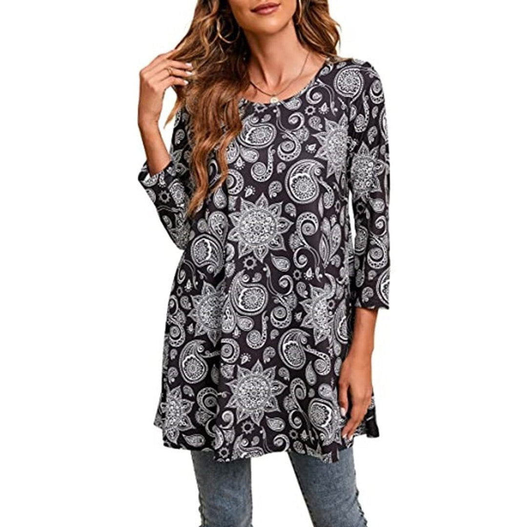 Mandala Print 3/4 Sleeve Swing Tunic