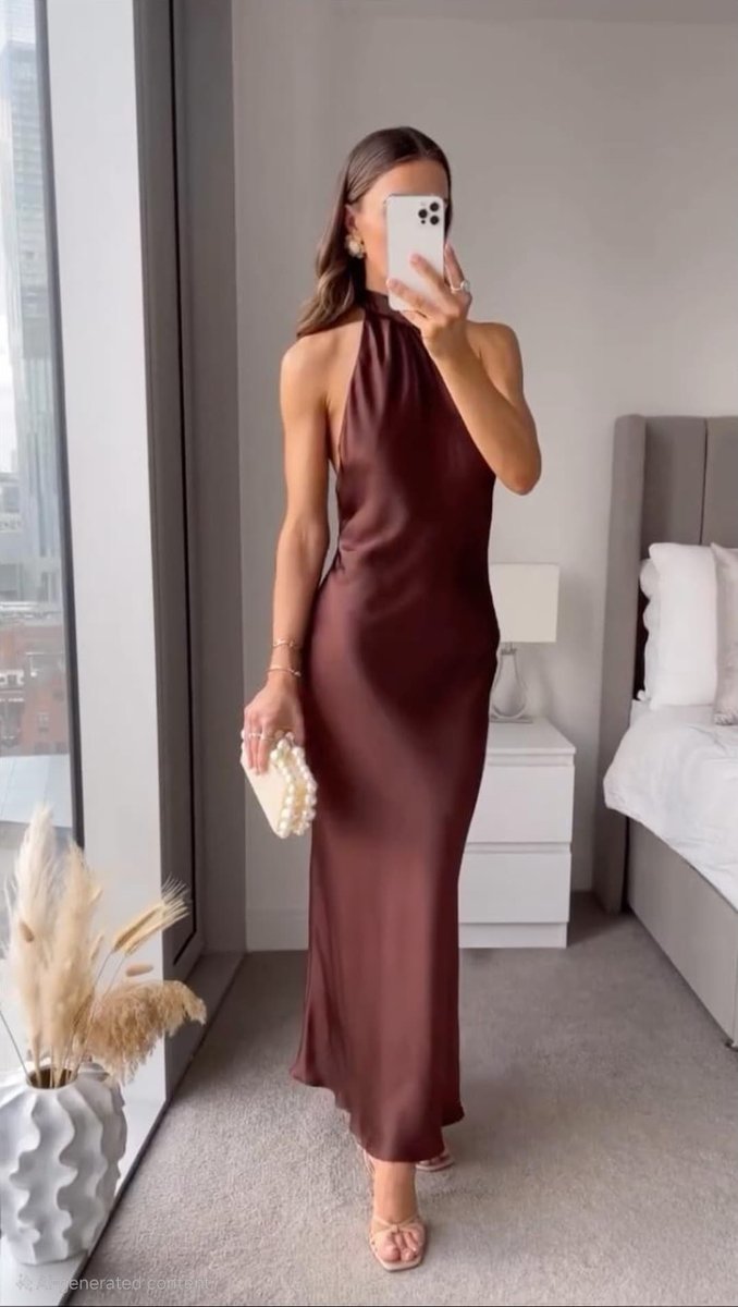 Satin Halter Neck Maxi Slip Dress