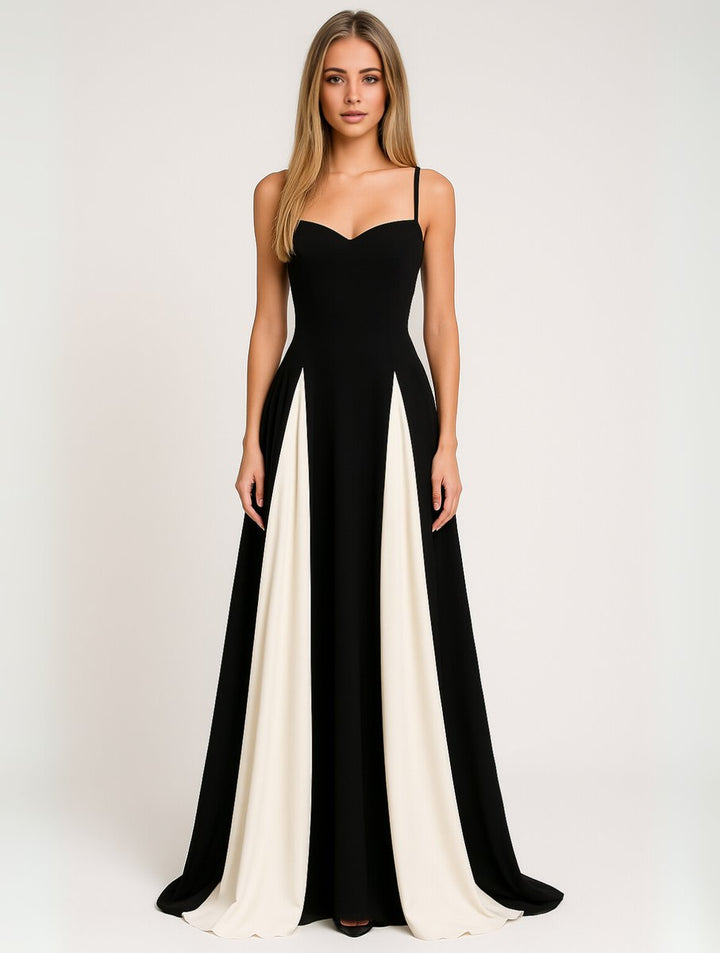Sweetheart Contrast Panel Maxi Dress