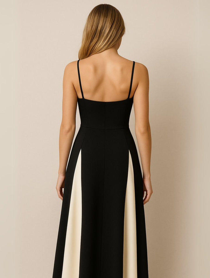 Sweetheart Contrast Panel Maxi Dress