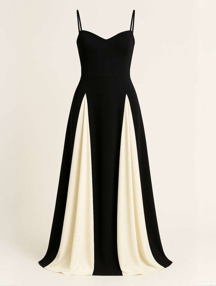 Sweetheart Contrast Panel Maxi Dress