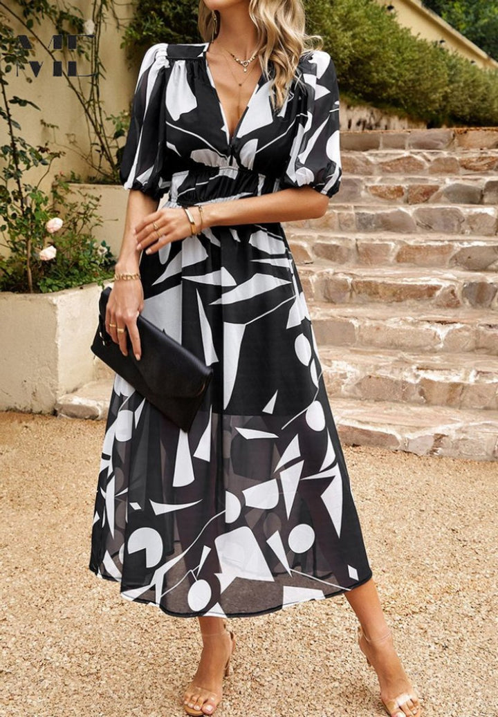 Floral Print V-Neck Midi Dress