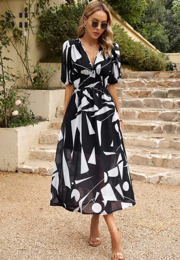 Floral Print V-Neck Midi Dress