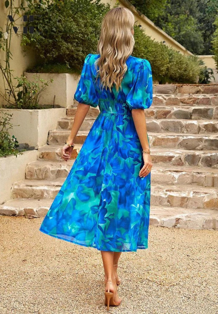 Floral Print V-Neck Midi Dress