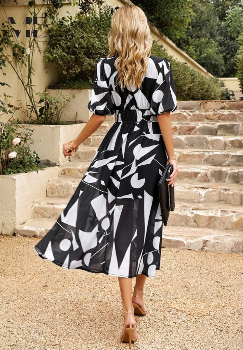 Floral Print V-Neck Midi Dress