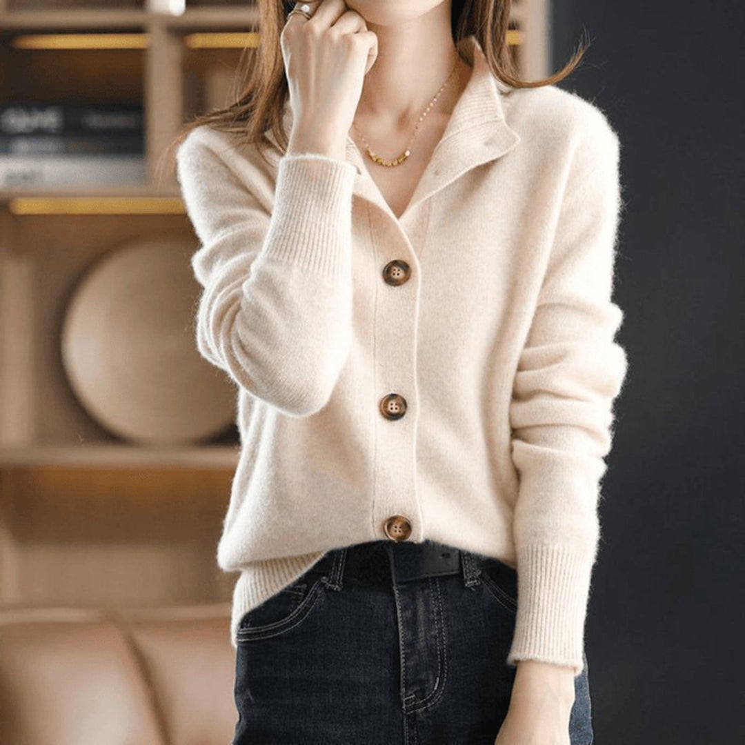 Mock-Neck Button-Front Cashmere Blend Cardigan