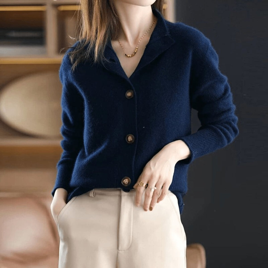 Mock-Neck Button-Front Cashmere Blend Cardigan