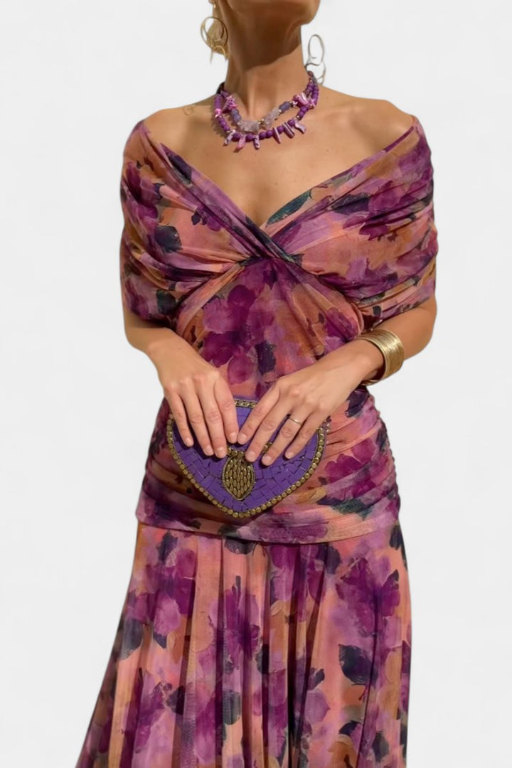 Off-Shoulder Flowing Maxi Cocktail Dress
