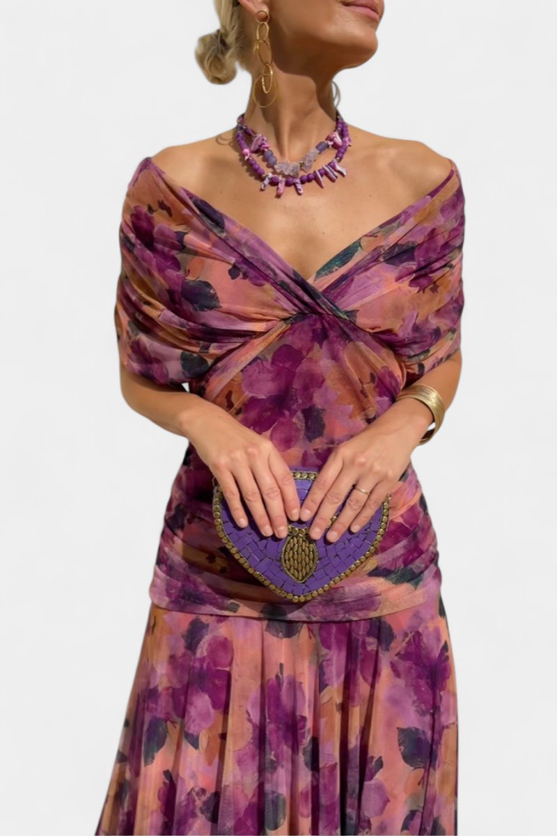 Off-Shoulder Flowing Maxi Cocktail Dress