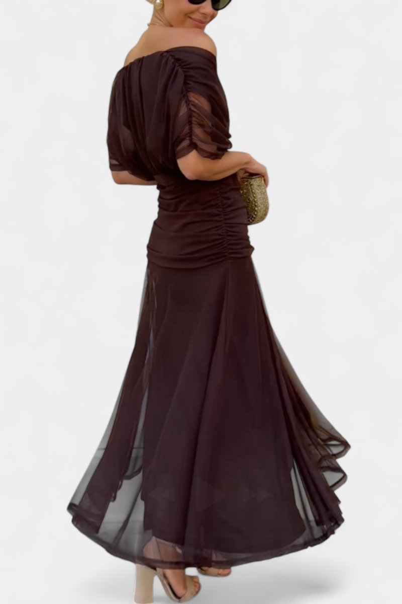 Off-Shoulder Flowing Maxi Cocktail Dress