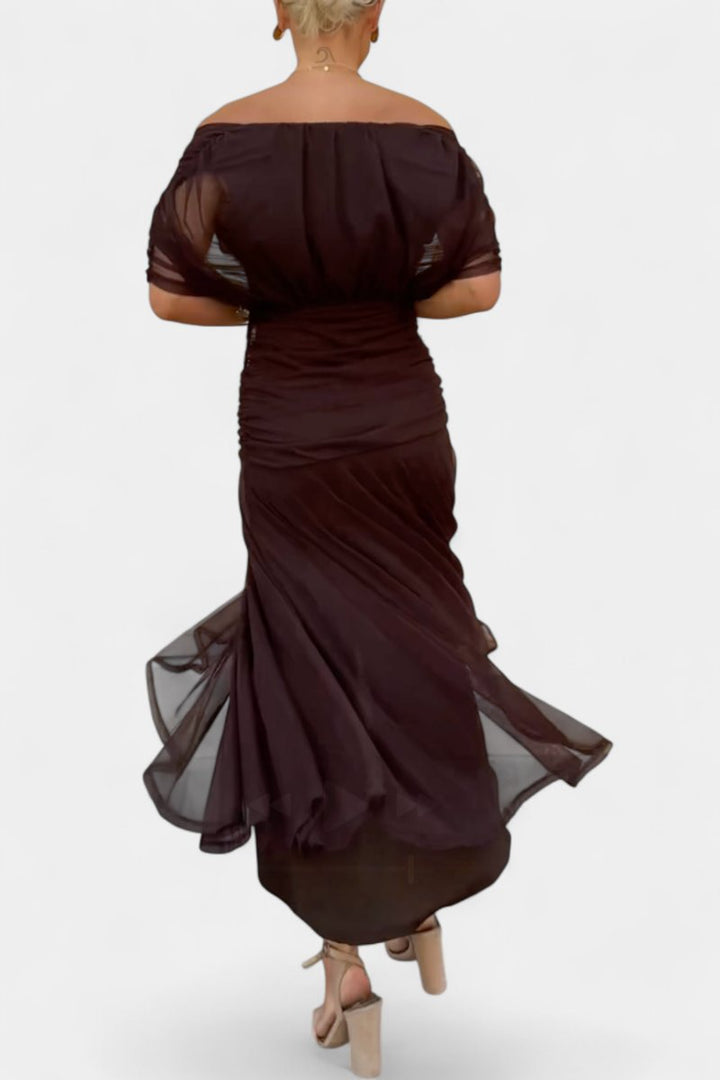 Off-Shoulder Flowing Maxi Cocktail Dress