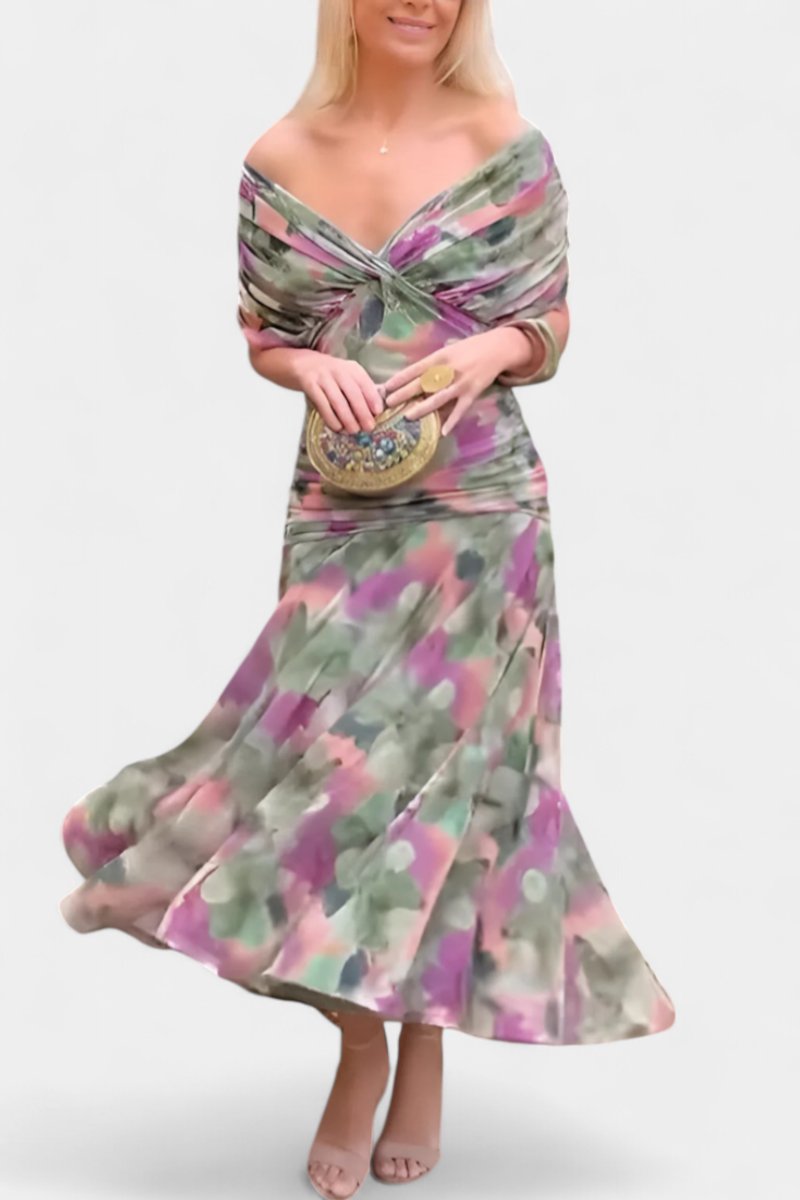 Off-Shoulder Flowing Maxi Cocktail Dress