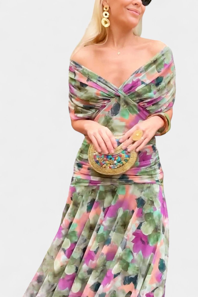 Off-Shoulder Flowing Maxi Cocktail Dress
