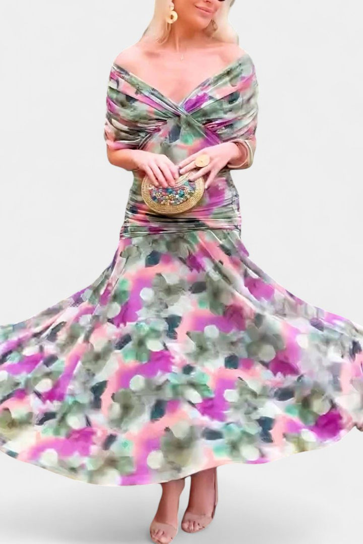 Off-Shoulder Flowing Maxi Cocktail Dress