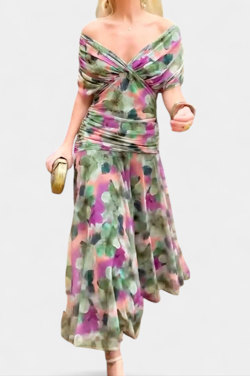 Off-Shoulder Flowing Maxi Cocktail Dress