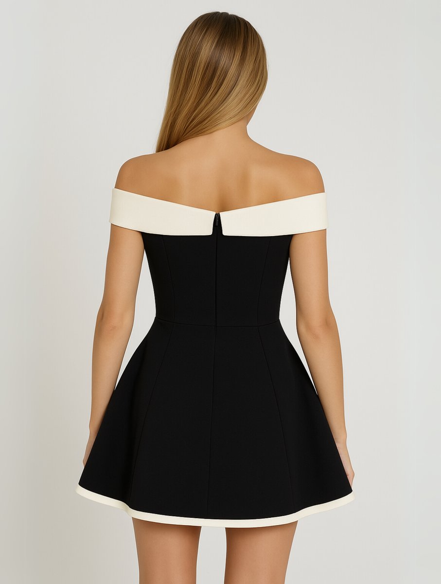 Off-Shoulder Sweetheart Fit-and-Flare Mini Dress