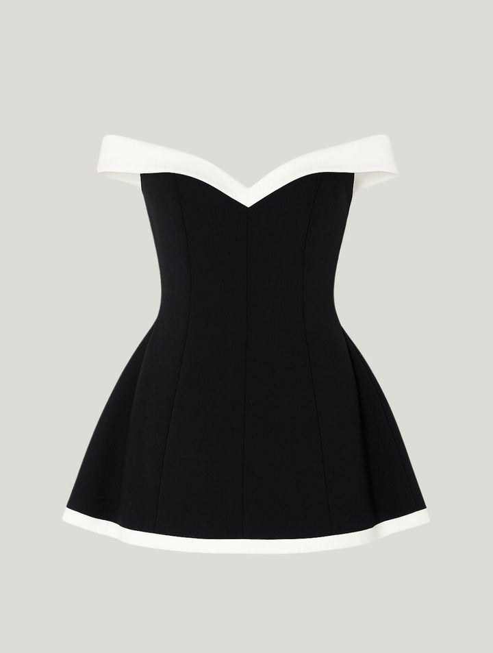 Off-Shoulder Sweetheart Fit-and-Flare Mini Dress