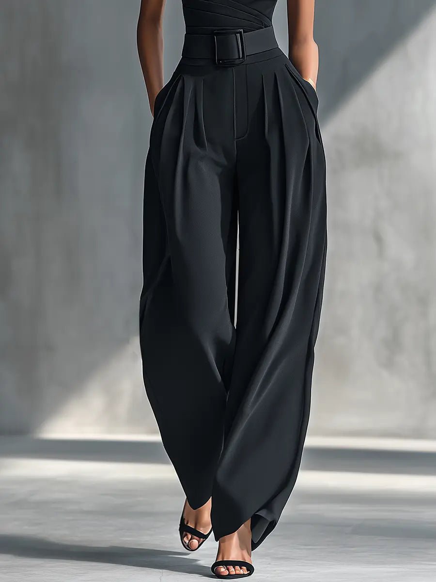 One-Shoulder Knit Wide-Leg Trouser Set