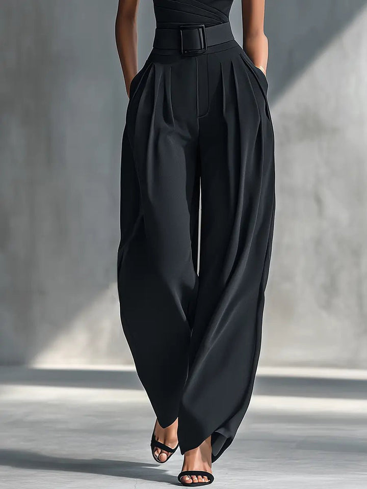 One-Shoulder Knit Wide-Leg Trouser Set