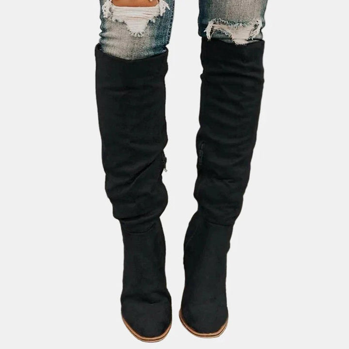 Over-the-Knee Suede Block Heel Boots