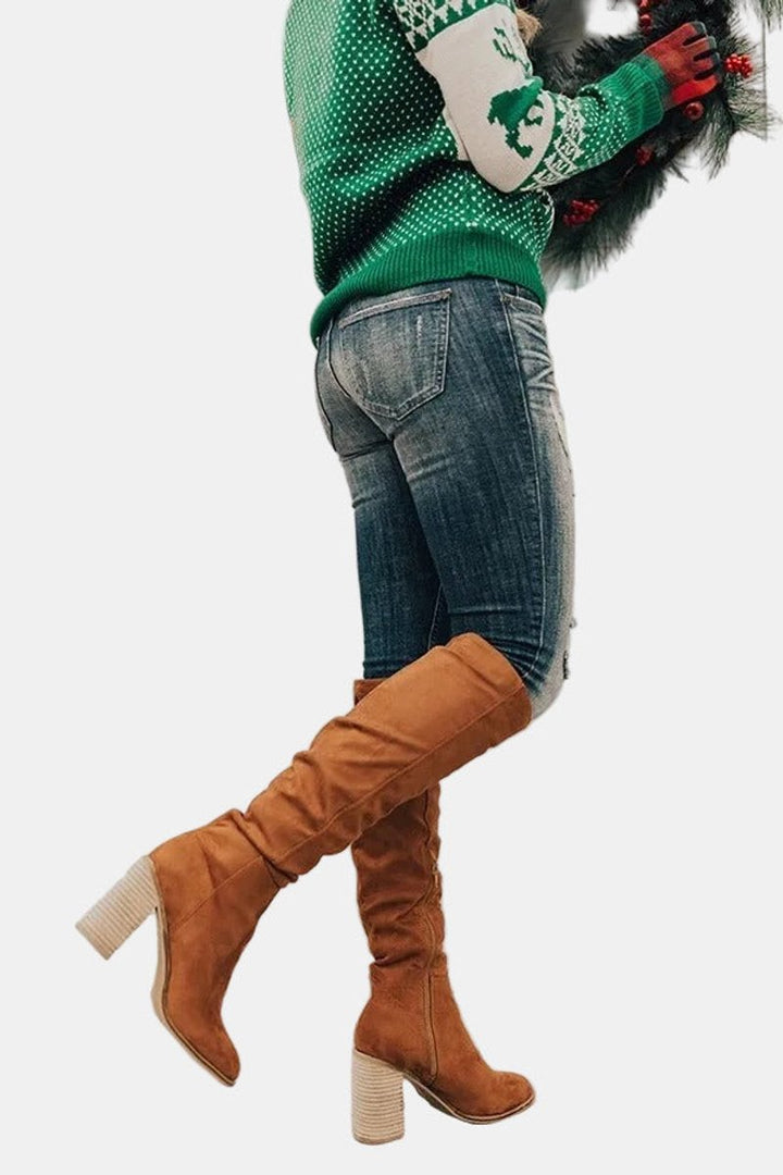 Over-the-Knee Suede Block Heel Boots