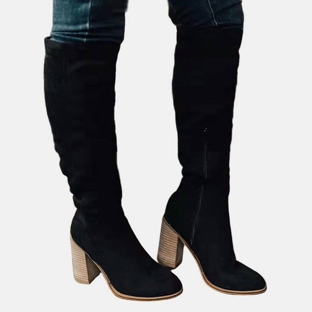 Over-the-Knee Suede Block Heel Boots
