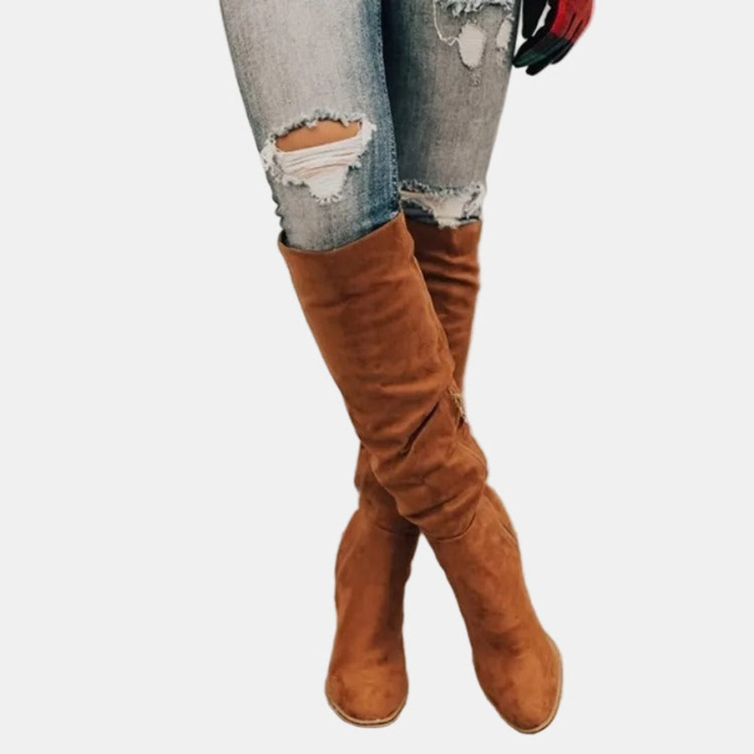 Over-the-Knee Suede Block Heel Boots