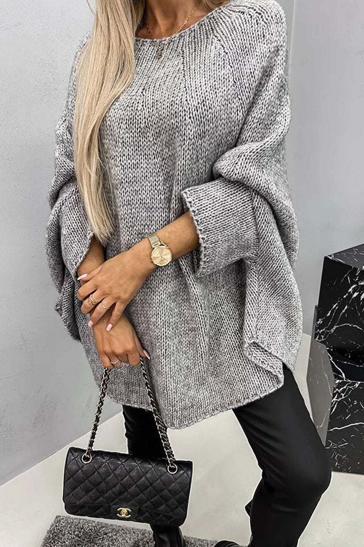 Oversized Batwing-Sleeve Round-Neck Knit Jumper