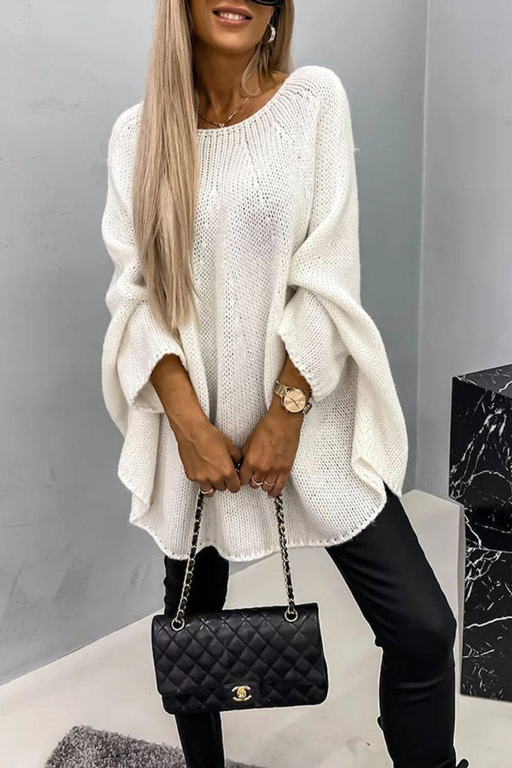 Oversized Batwing-Sleeve Round-Neck Knit Jumper