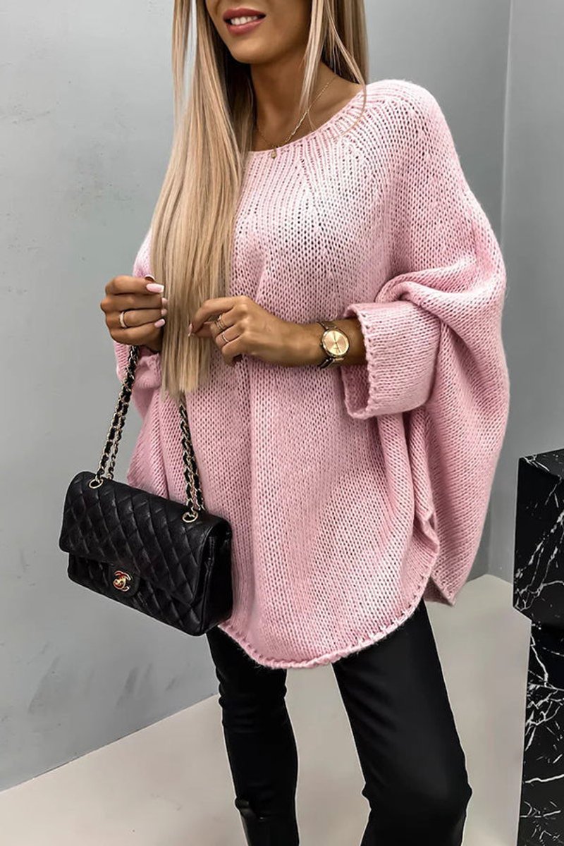 Oversized Batwing-Sleeve Round-Neck Knit Jumper