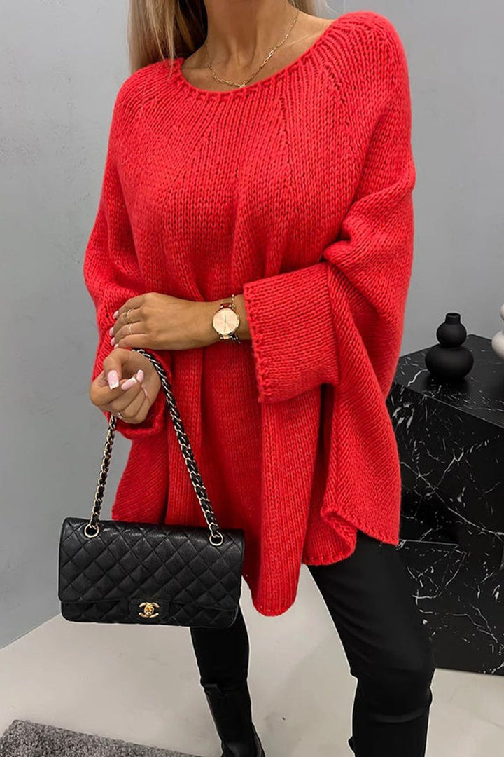 Oversized Batwing-Sleeve Round-Neck Knit Jumper
