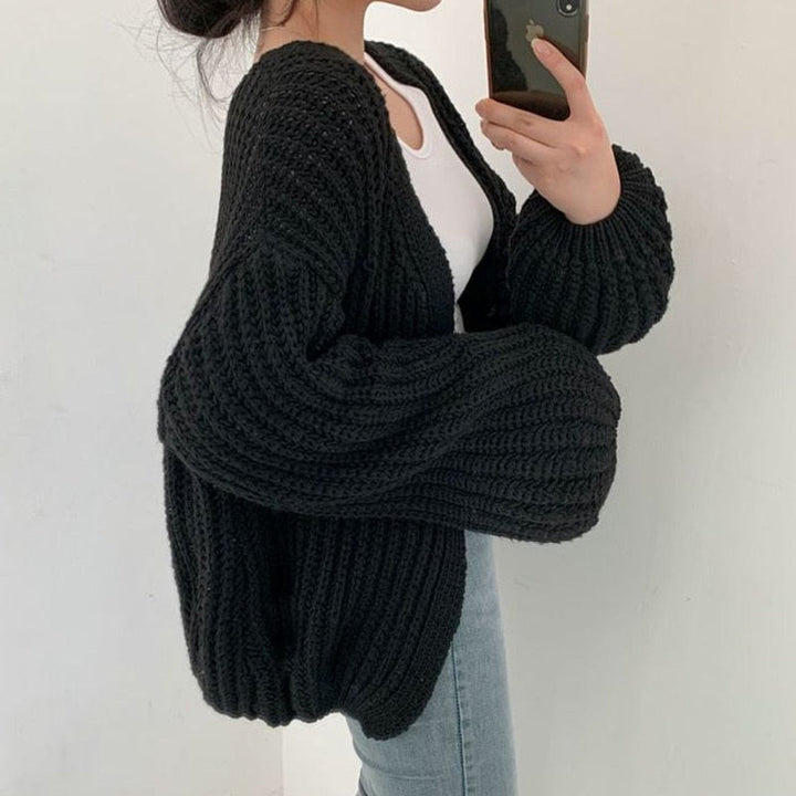 Oversized Chunky Knit Balloon Sleeve Cardigan