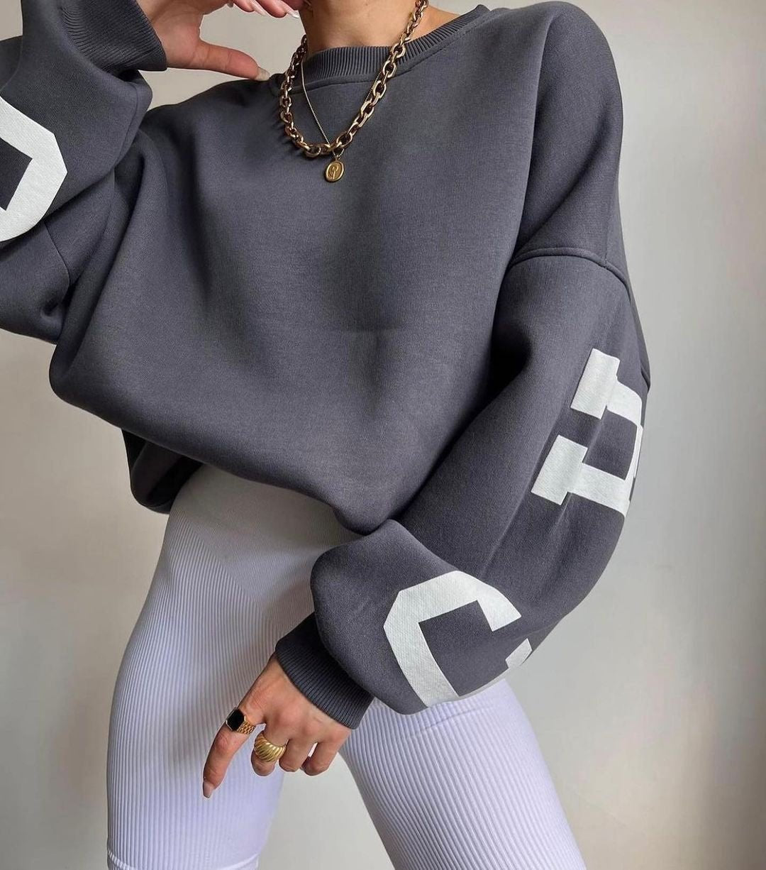 Oversized Varsity Sleeve Crewneck Jumper