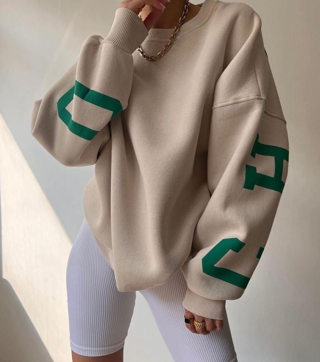 Oversized Varsity Sleeve Crewneck Jumper