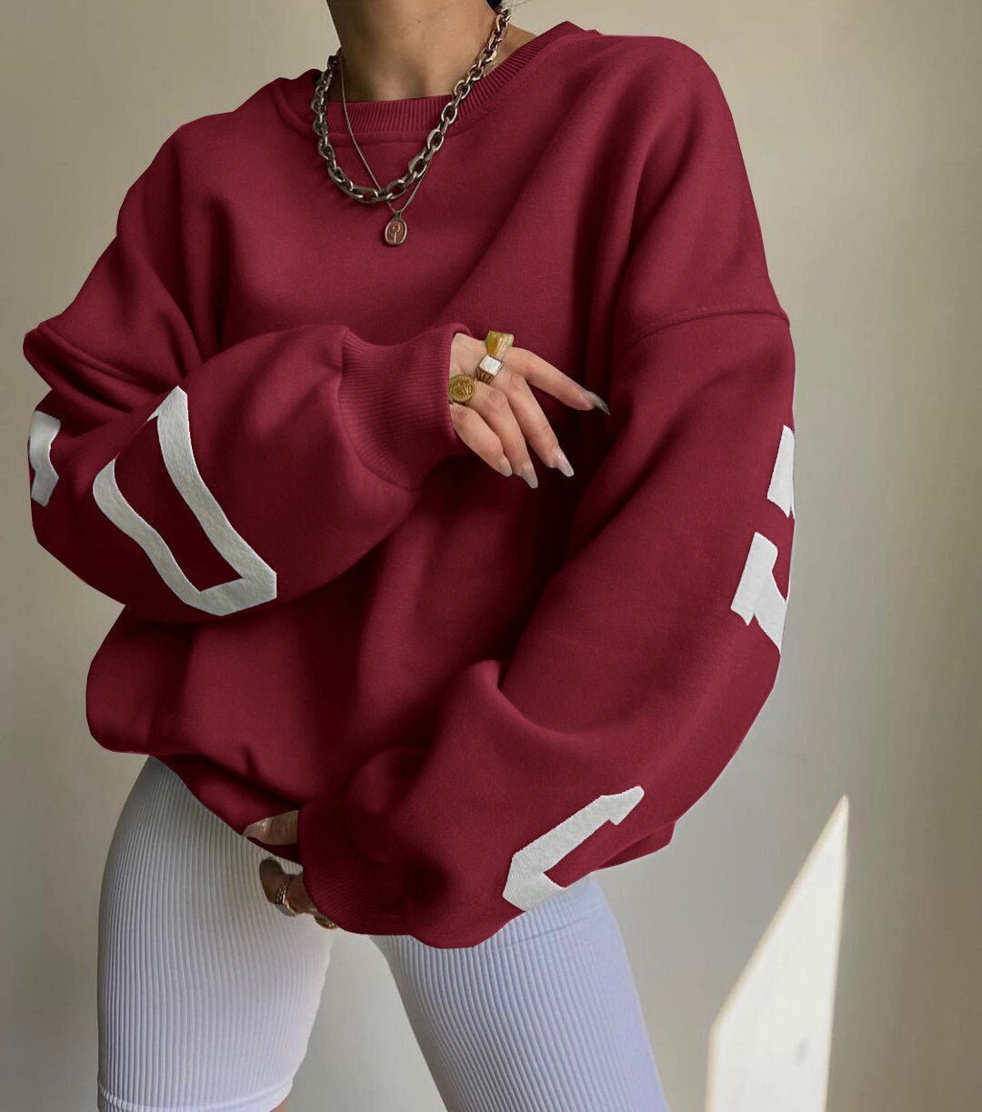 Oversized Varsity Sleeve Crewneck Jumper
