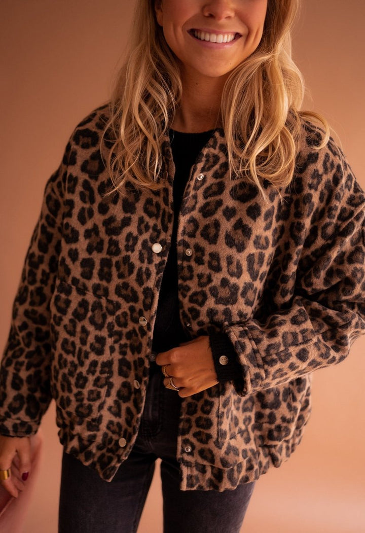 Leopard Print Oversized Quilted Jacket