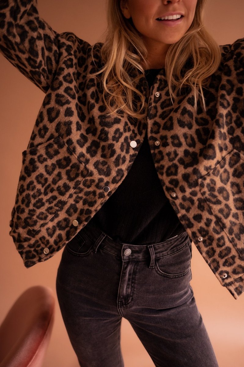 Leopard Print Oversized Quilted Jacket