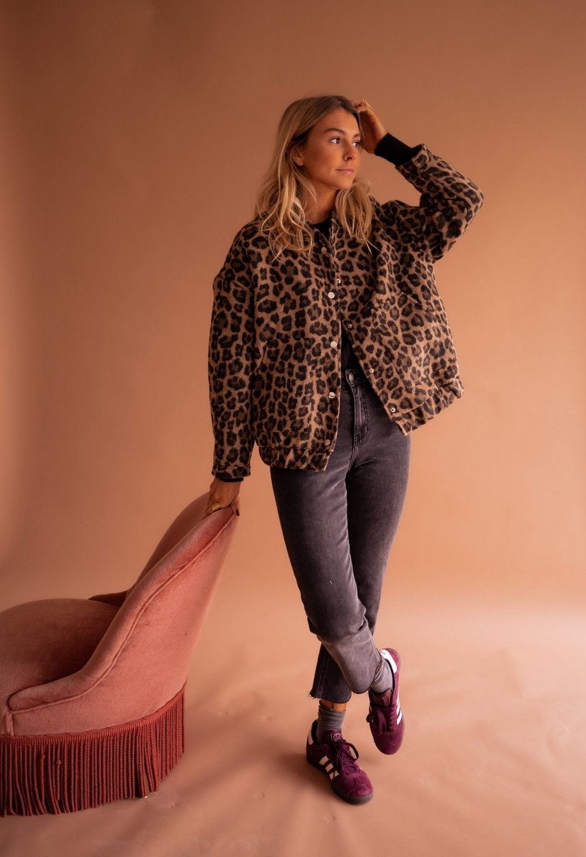 Leopard Print Oversized Quilted Jacket