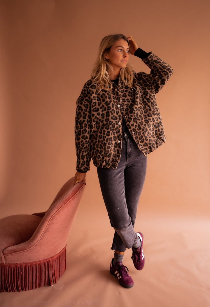 Leopard Print Oversized Quilted Jacket