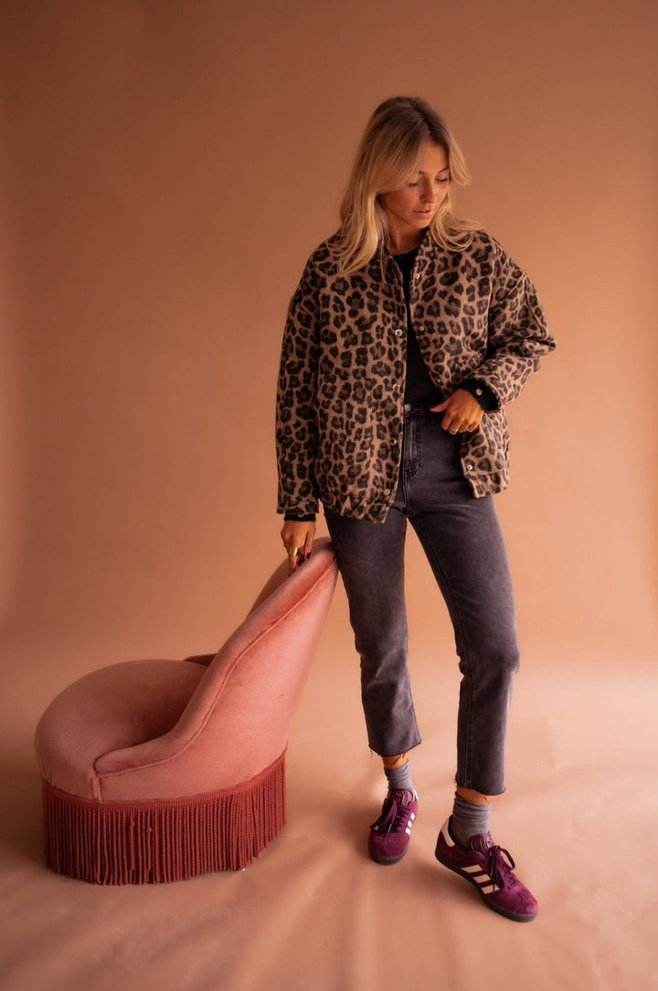 Leopard Print Oversized Quilted Jacket