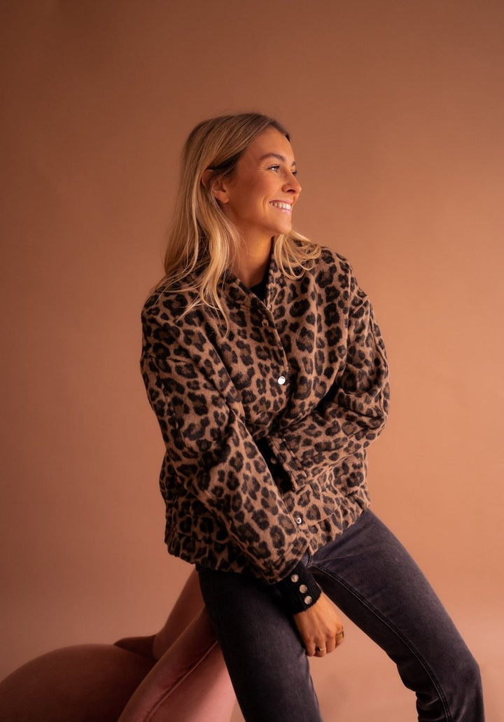 Leopard Print Oversized Quilted Jacket