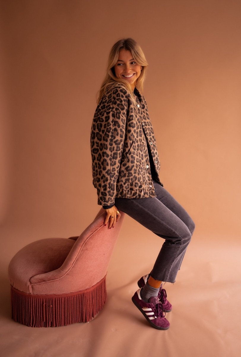 Leopard Print Oversized Quilted Jacket