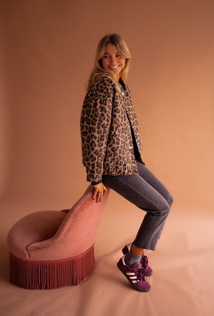 Leopard Print Oversized Quilted Jacket
